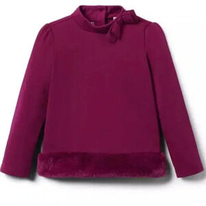 Janie and Jack burgundy FAUX FUR TRIM PONTE TOP girls size 12
